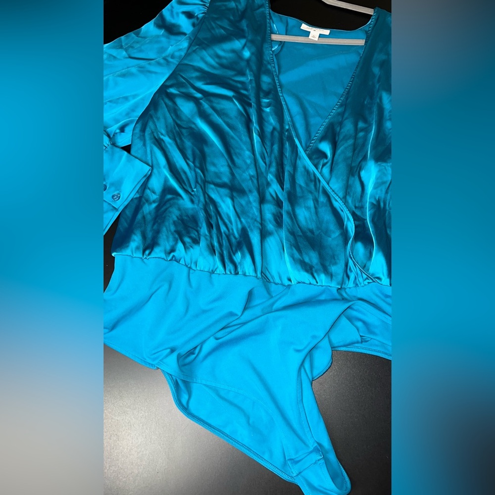 Sergio Hudson X Target Teal Crossover Satin Bodysuit Size 4XL EUC